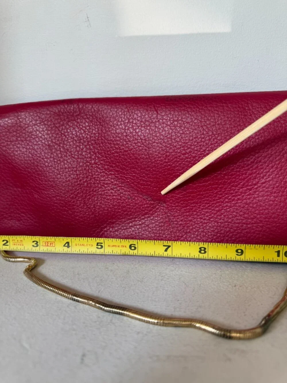 Henri Bendel Red Woven Leather Envelope Clutch Crossbody Gold Chain
